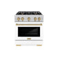 ZLINE Autograph Edition 30 in. 4.2 cu. ft. Select Dual Fuel Range with 4 Burner Gas Cooktop and Electric Convection Oven in Stainless Steel with White Matte Door and Champagne Bronze Accents, Open Box-Great Condition
