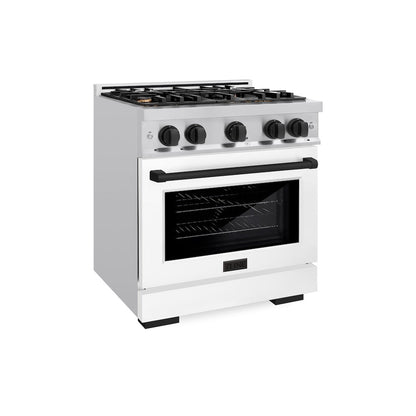 ZLINE Autograph Edition 30 in. 4.2 cu. ft. Select Dual Fuel Range with 4 Burner Gas Cooktop and Electric Convection Oven in Stainless Steel with White Matte Door and Matte Black Accents, Open Box-Great Condition