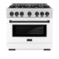 ZLINE Autograph Edition 36 in. 5.2 cu. ft. Select Dual Fuel Range with 6 Burner Gas Cooktop and Electric Convection Oven in Stainless Steel with White Matte Door and Matte Black Accents, Open Box-Great Condition