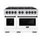 ZLINE Autograph Edition 48 in. 6.7 cu. ft. Select Double Oven Dual Fuel Range with 8 Burner Gas Cooktop in Stainless Steel with White Matte Door and Matte Black Accents, Open Box-Great Condition