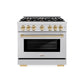 ZLINE Autograph Edition 36 in. 5.2 cu. ft. Select Dual Fuel Range with 6 Burner Gas Cooktop and Electric Convection Oven in Stainless Steel with Polished Gold Accents, Open Box-Great Condition