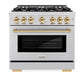 ZLINE Autograph Edition 36 in. 5.2 cu. ft. Select Dual Fuel Range with 6 Burner Gas Cooktop and Electric Convection Oven in Stainless Steel with Polished Gold Accents, Open Box-Great Condition