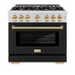 ZLINE Autograph Edition 36 in. 5.2 cu. ft. Select Dual Fuel Range with 6 Burner Gas Cooktop and Electric Convection Oven in Stainless Steel with Black Matte Door and Polished Gold Accents, Open Box-Great Condition