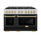 ZLINE Autograph Edition 48 in. 6.7 cu. ft. Select Double Oven Dual Fuel Range with 8 Burner Gas Cooktop in Stainless Steel with Black Matte Doors and Polished Gold Accents, Open Box-Great Condition