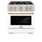 ZLINE Autograph Edition 30 in. 4.2 cu. ft. Select Dual Fuel Range with 4 Burner Gas Cooktop and Electric Convection Oven in Stainless Steel with White Matte Door and Polished Gold Accents, Open Box-Great Condition