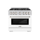ZLINE 36 in. 5.2 cu. ft. Select Dual Fuel Range with 6 Burner Gas Cooktop and Electric Convection Oven in Stainless Steel with White Matte Door, Open Box-Great Condition