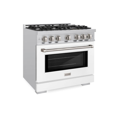 ZLINE 36 in. 5.2 cu. ft. Select Dual Fuel Range with 6 Burner Gas Cooktop and Electric Convection Oven in Stainless Steel with White Matte Door, Open Box-Great Condition