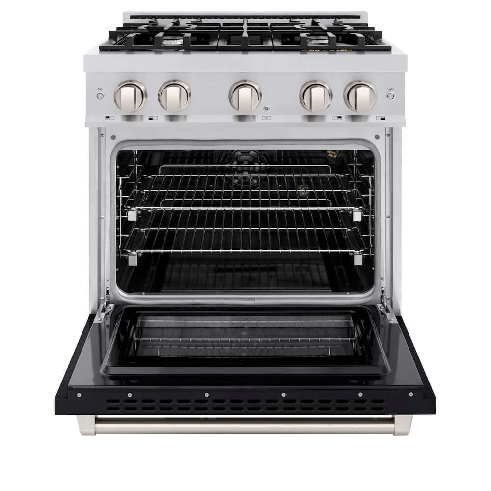 ZLINE 30 in. 4.2 cu. ft. Select Gas Range with 4 Burner Cooktop and Convection Gas Oven in Stainless Steel with Black Matte Door (HGR-BLM-30)