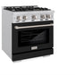 ZLINE 30 in. 4.2 cu. ft. Select Gas Range with 4 Burner Cooktop and Convection Gas Oven in Stainless Steel with Black Matte Door, Open Box-Great Condition