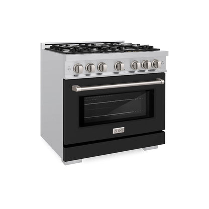 ZLINE 36 in. 5.2 cu. ft. Select Gas Range with 6 Burner Cooktop and Convection Gas Oven in Stainless Steel with Black Matte Door, Open Box-Great Condition