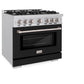 ZLINE 36 in. 5.2 cu. ft. Select Gas Range with 6 Burner Cooktop and Convection Gas Oven in Stainless Steel with Black Matte Door, Open Box-Great Condition