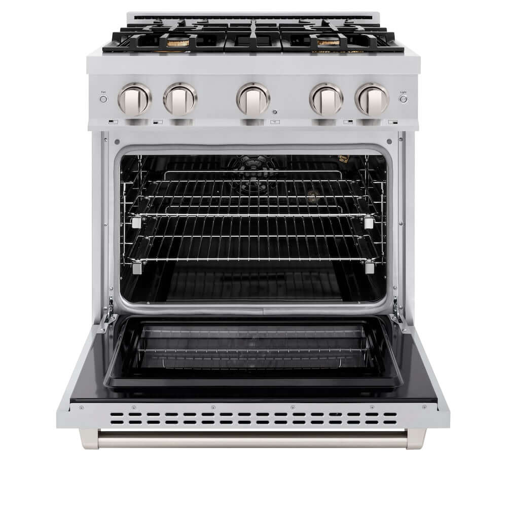 ZLINE 30 in. 4.2 cu. ft. Select Gas Range with Convection Gas Oven in Stainless Steel with 4 Brass Burners (HGR-BR-30)