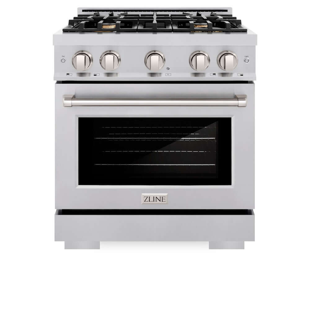 ZLINE 30 in. 4.2 cu. ft. Select Gas Range with Convection Gas Oven in Stainless Steel with 4 Brass Burners (HGR-BR-30)