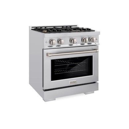 ZLINE 30 in. 4.2 cu. ft. Select Gas Range with Convection Gas Oven in Stainless Steel with 4 Brass Burners, Open Box-Great Condition
