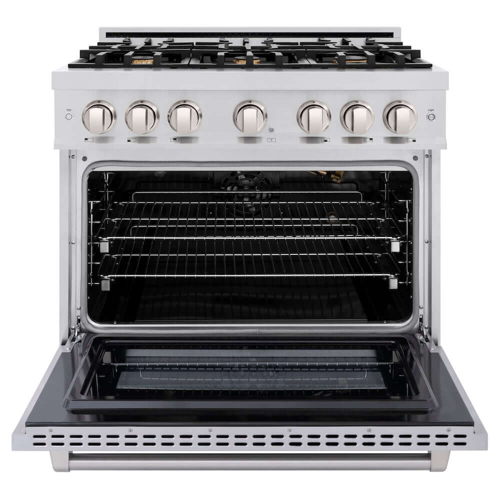 ZLINE 36 in. 5.2 cu. ft. Select Gas Range with Convection Gas Oven in Stainless Steel with 6 Brass Burners (HGR-BR-36)