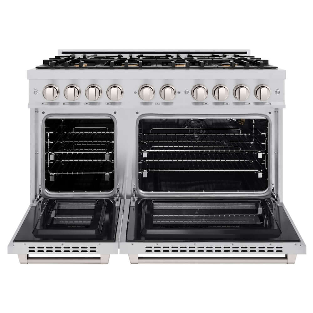 ZLINE 48 in. 6.7 cu. ft. Select Double Oven Gas Range in Stainless Steel with 8 Brass Burners (HGR-BR-48)