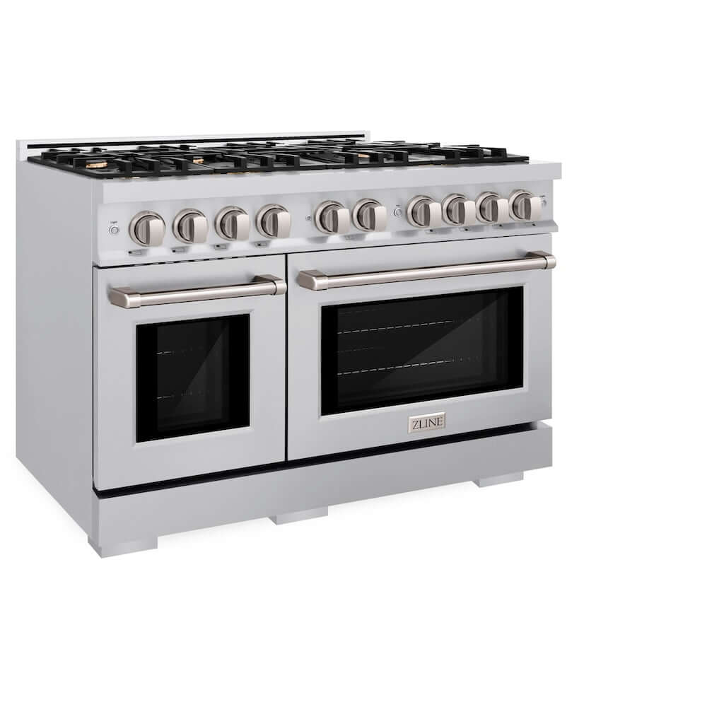 ZLINE 48 in. 6.7 cu. ft. Select Double Oven Gas Range in Stainless Steel with 8 Brass Burners (HGR-BR-48)