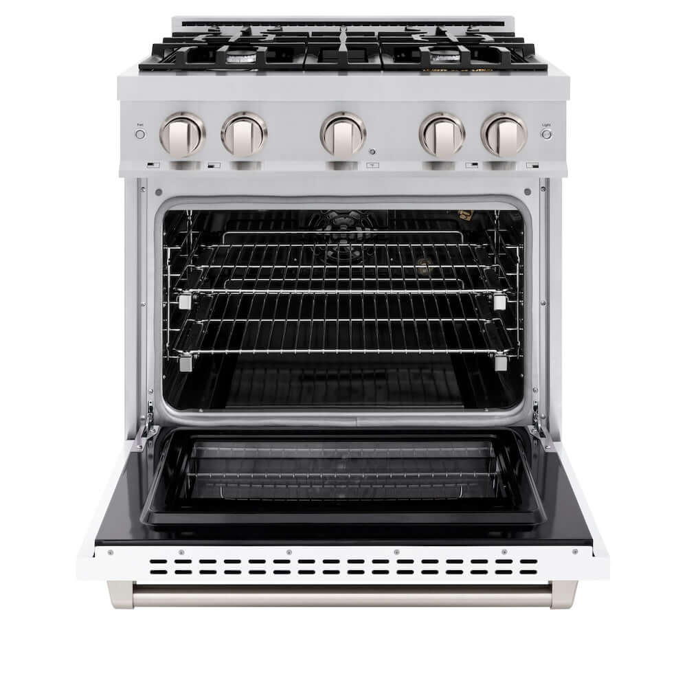 ZLINE 30 in. 4.2 cu. ft. Select Gas Range with 4 Burner Cooktop and Convection Gas Oven in Stainless Steel with White Matte Door (HGR-WM-30)