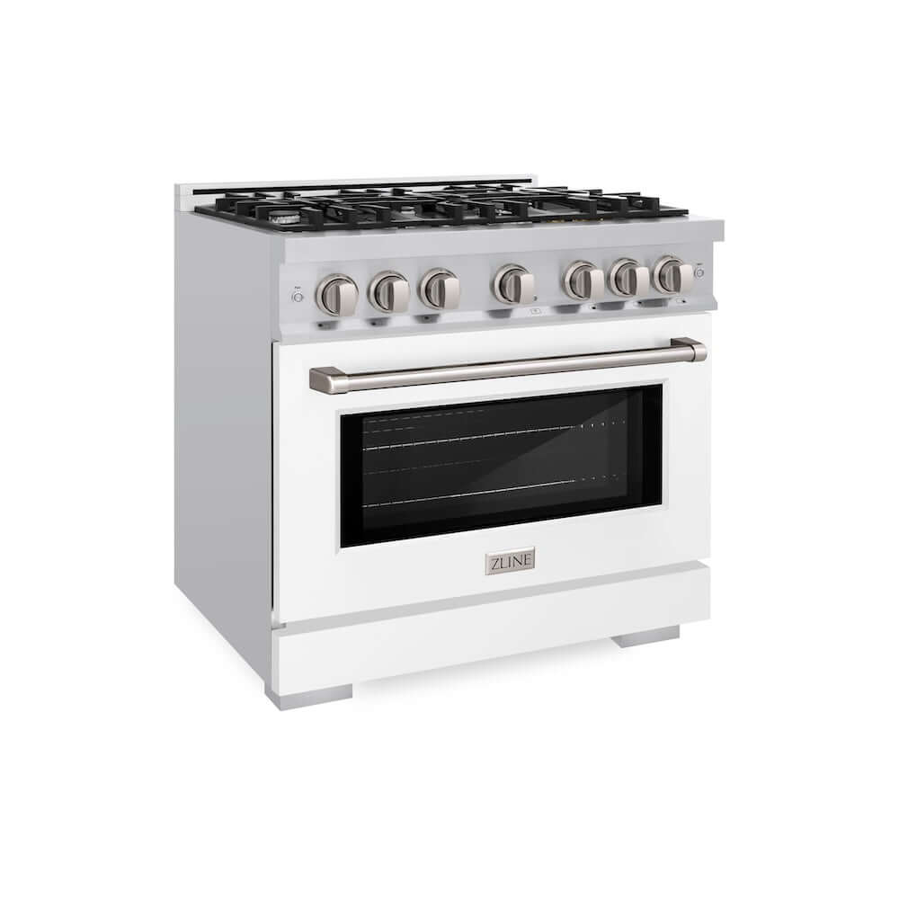 ZLINE 36 in. 5.2 cu. ft. Select Gas Range with 6 Burner Cooktop and Convection Gas Oven in Stainless Steel with White Matte Door (HGR-WM-36)