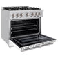 ZLINE 36 in. 5.2 cu. ft. Select Gas Range with 6 Burner Cooktop and Convection Gas Oven in Stainless Steel with White Matte Door, Open Box-Great Condition
