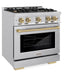 ZLINE Autograph Edition 30 in. 4.2 cu. ft. Select Gas Range with 4 Burner Cooktop and Convection Gas Oven in Stainless Steel and Champagne Bronze Accents, Open Box-Great Condition