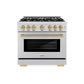 ZLINE Autograph Edition 36 in. 5.2 cu. ft. Select Gas Range with 6 Burner Cooktop and Convection Gas Oven in Stainless Steel and Champagne Bronze Accents, Open Box-Great Condition