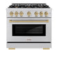 ZLINE Autograph Edition 36 in. 5.2 cu. ft. Select Gas Range with 6 Burner Cooktop and Convection Gas Oven in Stainless Steel and Champagne Bronze Accents, Open Box-Great Condition