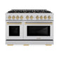 ZLINE Autograph Edition 48 in. 6.7 cu. ft. Select Double Oven Gas Range with 8 Burner Cooktop in Stainless Steel and Champagne Bronze Accents, Open Box-Great Condition