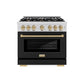 ZLINE Autograph Edition 36 in. 5.2 cu. ft. Select Gas Range with 6 Burner Cooktop and Convection Gas Oven in Stainless Steel with Black Matte Door and Champagne Bronze Accents, Open Box-Great Condition
