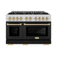 ZLINE Autograph Edition 48 in. 6.7 cu. ft. Select Double Oven Gas Range with 8 Burner Cooktop in Stainless Steel with Black Matte Doors and Champagne Bronze Accents, Open Box-Great Condition