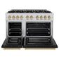 ZLINE Autograph Edition 48 in. 6.7 cu. ft. Select Double Oven Gas Range with 8 Burner Cooktop in Stainless Steel with Black Matte Doors and Champagne Bronze Accents, Open Box-Great Condition