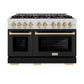 ZLINE Autograph Edition 48 in. 6.7 cu. ft. Select Double Oven Gas Range with 8 Burner Cooktop in Stainless Steel with Black Matte Doors and Champagne Bronze Accents, Open Box-Great Condition