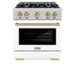 ZLINE Autograph Edition 30 in. 4.2 cu. ft. Select Gas Range with 4 Burner Cooktop and Convection Gas Oven in Stainless Steel with White Matte Door and Champagne Bronze Accents, Open Box-Great Condition