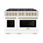 ZLINE Autograph Edition 48 in. 6.7 cu. ft. Select Double Oven Gas Range with 8 Burner Cooktop in Stainless Steel with White Matte Doors and Champagne Bronze Accents, Open Box-Great Condition