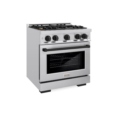 ZLINE Autograph Edition 30 in. 4.2 cu. ft. Select Gas Range with 4 Burner Cooktop and Convection Gas Oven in Stainless Steel and Matte Black Accents, Open Box-Great Condition