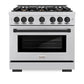 ZLINE Autograph Edition 36 in. 5.2 cu. ft. Select Gas Range with 6 Burner Cooktop and Convection Gas Oven in Stainless Steel and Matte Black Accents (HGRZ-36-MB) front, oven closed.