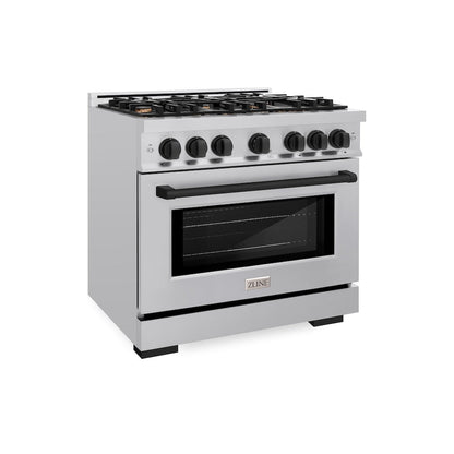ZLINE Autograph Edition 36 in. 5.2 cu. ft. Select Gas Range with 6 Burner Cooktop and Convection Gas Oven in Stainless Steel and Matte Black Accents, Open Box-Great Condition