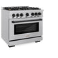 ZLINE Autograph Edition 36 in. 5.2 cu. ft. Select Gas Range with 6 Burner Cooktop and Convection Gas Oven in Stainless Steel and Matte Black Accents (HGRZ-36-MB) side, oven closed.