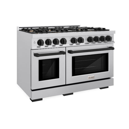 ZLINE Autograph Edition 48 in. 6.7 cu. ft. Select Double Oven Gas Range with 8 Burner Cooktop in Stainless Steel and Matte Black Accents, Open Box-Great Condition
