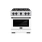 ZLINE Autograph Edition 30 in. 4.2 cu. ft. Select Gas Range with 4 Burner Cooktop and Convection Gas Oven in Stainless Steel with White Matte Door and Matte Black Accents, Open Box-Great Condition