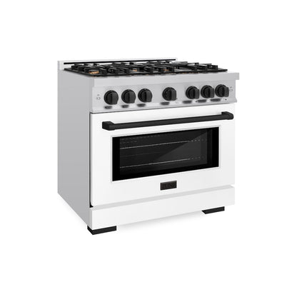 ZLINE Autograph Edition 36 in. 5.2 cu. ft. Select Gas Range with 6 Burner Cooktop and Convection Gas Oven in Stainless Steel with White Matte Door and Matte Black Accents, Open Box-Great Condition