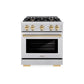 ZLINE Autograph Edition 30 in. 4.2 cu. ft. Select Gas Range with 4 Burner Cooktop and Convection Gas Oven in Stainless Steel and Polished Gold Accents, Open Box-Great Condition