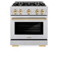 ZLINE Autograph Edition 30 in. 4.2 cu. ft. Select Gas Range with 4 Burner Cooktop and Convection Gas Oven in Stainless Steel and Polished Gold Accents, Open Box-Great Condition