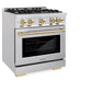 ZLINE Autograph Edition 30 in. 4.2 cu. ft. Select Gas Range with 4 Burner Cooktop and Convection Gas Oven in Stainless Steel and Polished Gold Accents, Open Box-Great Condition