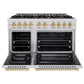 ZLINE Autograph Edition 48 in. 6.7 cu. ft. Select Double Oven Gas Range with 8 Burner Cooktop in Stainless Steel and Polished Gold Accents, Open Box-Great Condition