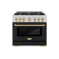 ZLINE Autograph Edition 36 in. 5.2 cu. ft. Select Gas Range with 6 Burner Cooktop and Convection Gas Oven in Stainless Steel with Black Matte Door and Polished Gold Accents, Open Box-Great Condition
