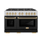 ZLINE Autograph Edition 48 in. 6.7 cu. ft. Select Double Oven Gas Range with 8 Burner Cooktop in Stainless Steel with Black Matte Doors and Polished Gold Accents, Open Box-Great Condition