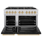 ZLINE Autograph Edition 48 in. 6.7 cu. ft. Select Double Oven Gas Range with 8 Burner Cooktop in Stainless Steel with Black Matte Doors and Polished Gold Accents, Open Box-Great Condition