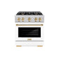ZLINE Autograph Edition 30 in. 4.2 cu. ft. Select Gas Range with 4 Burner Cooktop and Convection Gas Oven in Stainless Steel with White Matte Door and Polished Gold Accents, Open Box-Great Condition
