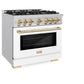ZLINE Autograph Edition 36 in. 5.2 cu. ft. Select Gas Range with 6 Burner Cooktop and Convection Gas Oven in Stainless Steel with White Matte Door and Polished Gold Accents, Open Box-Great Condition